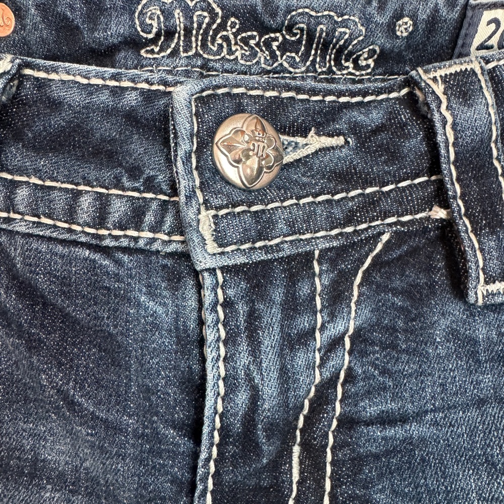 Miss Me Jeans Dark Blue Skinny with Fleur de Lis Embellishments - Picture 5 of 11